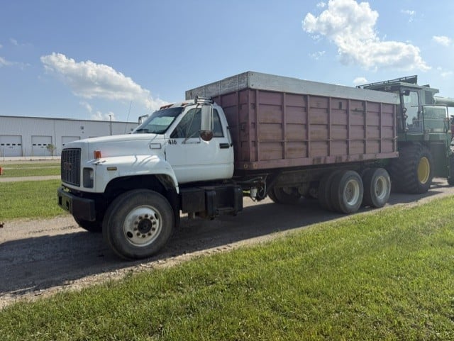 Case IH draper header on transport trailer